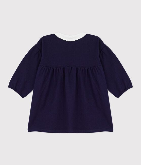 Babies' long-sleeved plain cotton dress with embroidered details on the collar SOIR