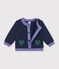 Babies' jaquard heart pattern cardigan knitted in wool and cotton blue/multicolor