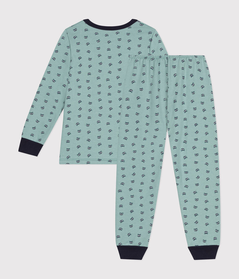 Children's raccoon print brushed fleece pyjamas green/multicolor