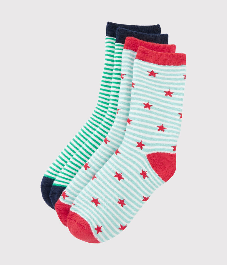 Set of 2 pairs of socks for boys white/blue/white