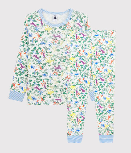 Boys' Jungle Print Cotton Pyjamas MARSHMALLOW white/MULTICO white