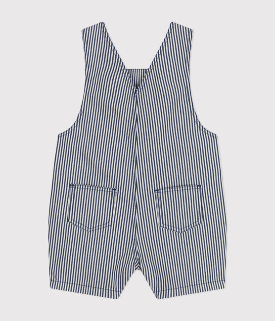 Babies' Short Canvas Dungarees MEDIEVAL blue/MARSHMALLOW white