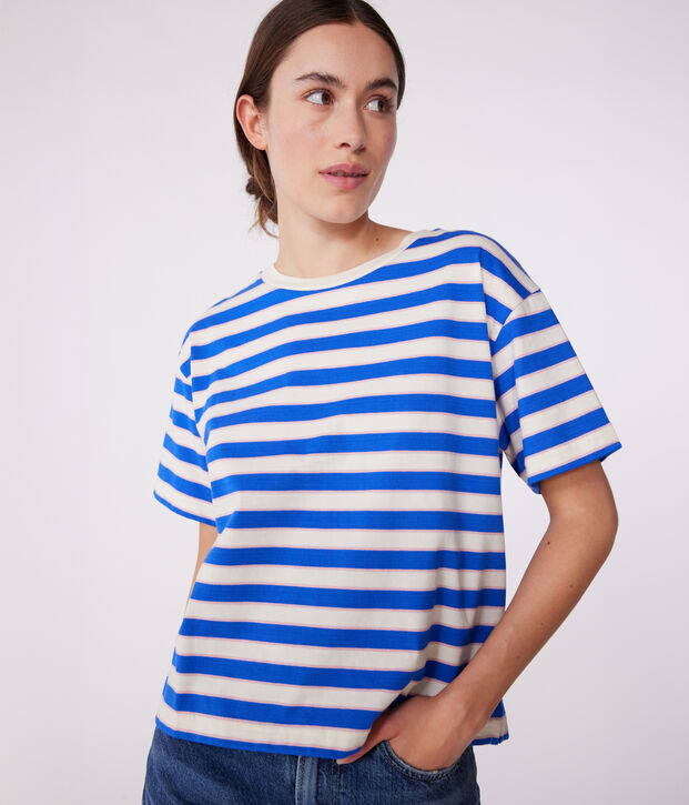 The Boxy stripy cotton T-Shirt for women Ecru/multicolor