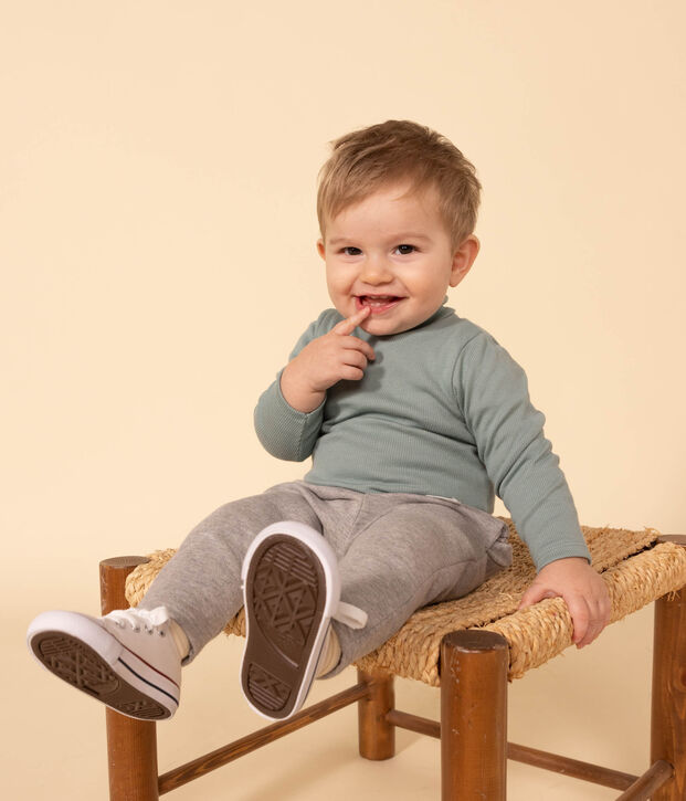 Babies' Long-Sleeved Roll Neck Cotton Bodysuit green