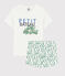 Boys' Cactus Pattern Cotton and Linen Blend Short Pyjamas MARSHMALLOW white/MULTICO white