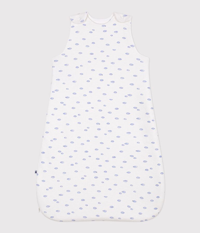 Babies' 1.5 TOG cloud print cotton sleeping bag MARSHMALLOW white/MULTICO white