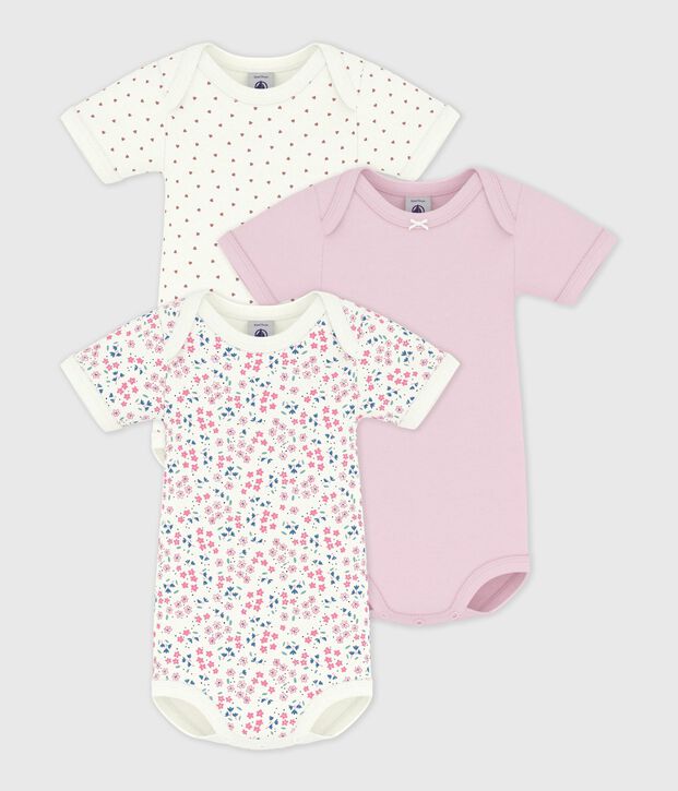 Pack of babies' short-sleeved floral print cotton bodies multicolor