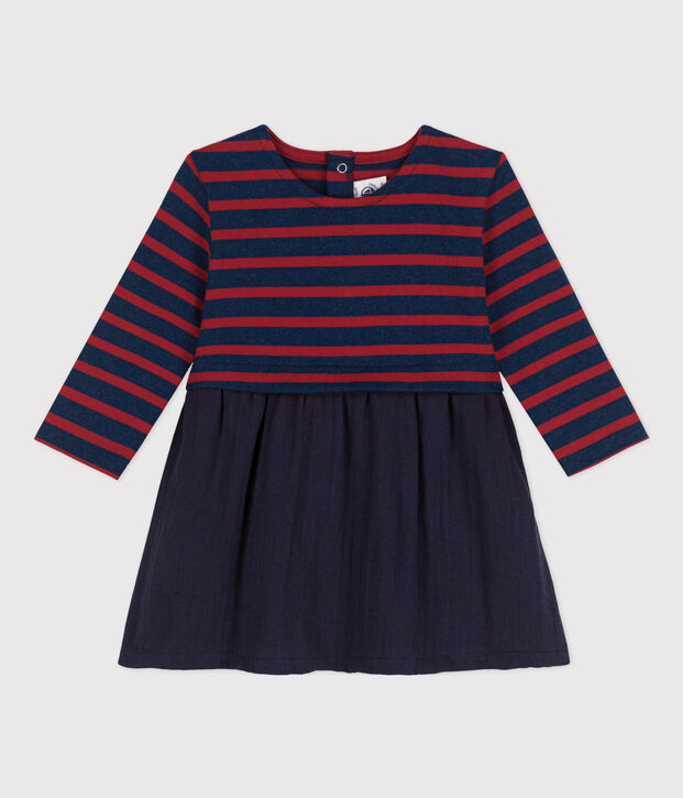 Babies' Long-Sleeved Dual Material Dress blue/blue