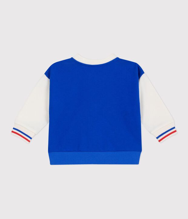 Babies' varsity-style jacket in colourblock cotton blue/ecru