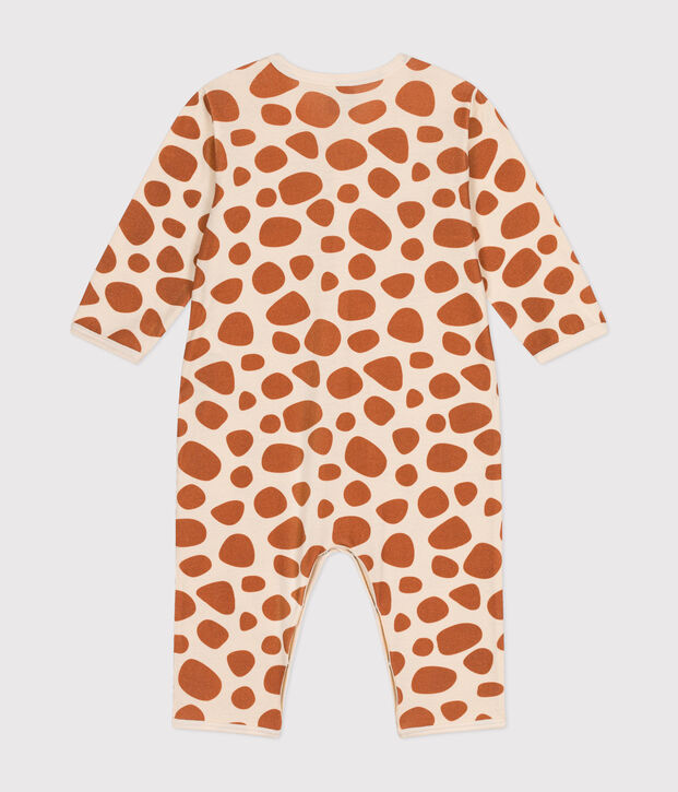 Babies' Footless Cotton Giraffe Pattern Pyjamas Ecru/brown