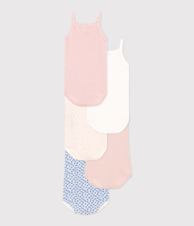 Babies' Floral Cotton Bodysuits with Straps - 5-Pack multicolor