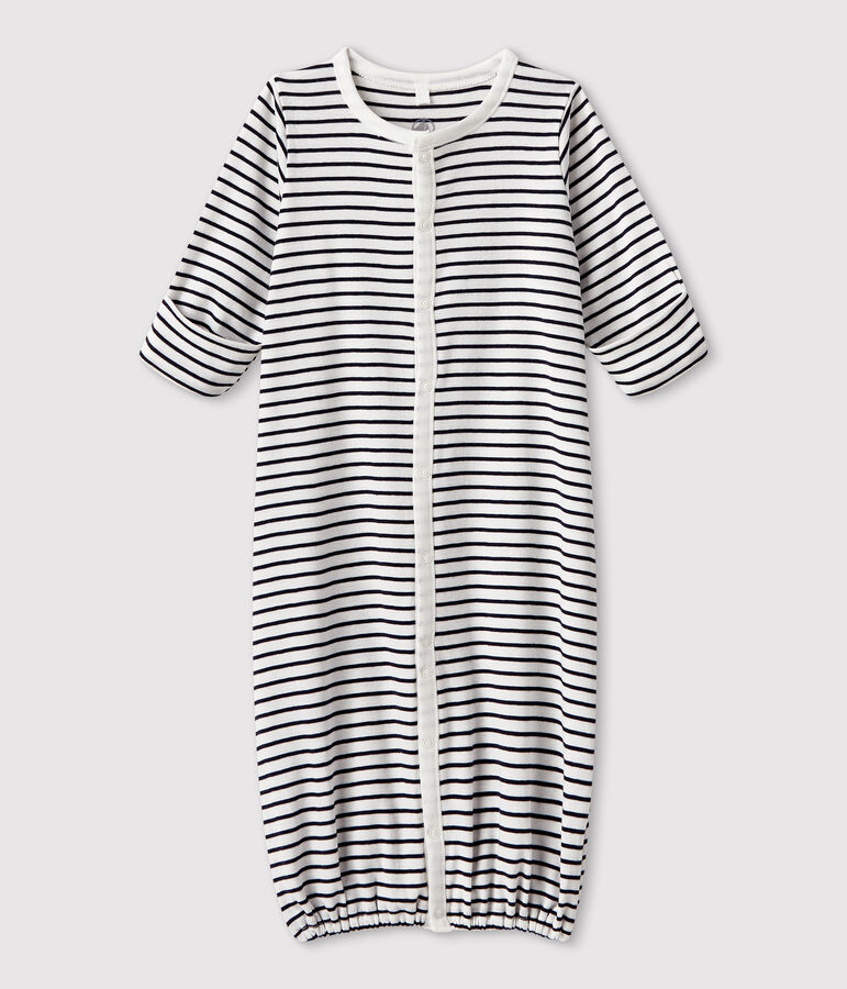 Babies' Stripy Organic Cotton Jumpsuit/Sleeping Bag white/blue