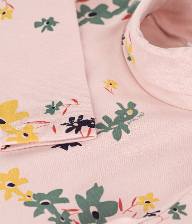 Girls' Floral Print Cotton Polo Neck pink/multicolor
