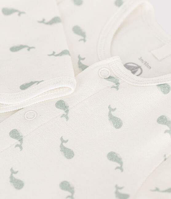 Babies' footless cotton bodyjama MARSHMALLOW white/HERBIER