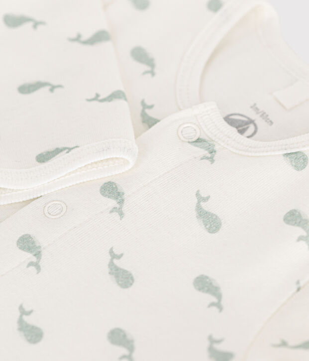 Babies' footless cotton bodyjama white/green