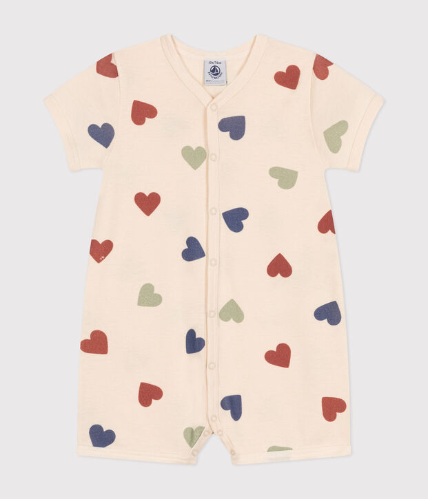 Babies' Short Cotton Playsuit Ecru/multicolor