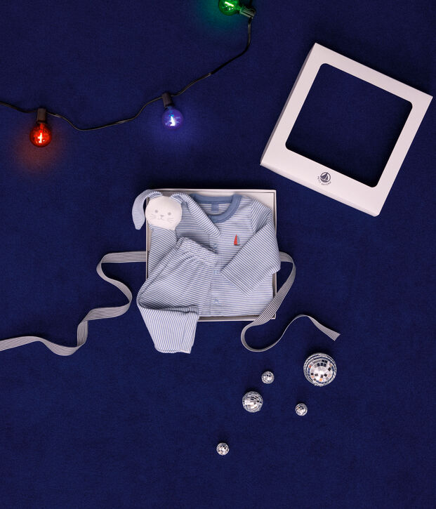 Babies' three-piece set in cotton blue/white