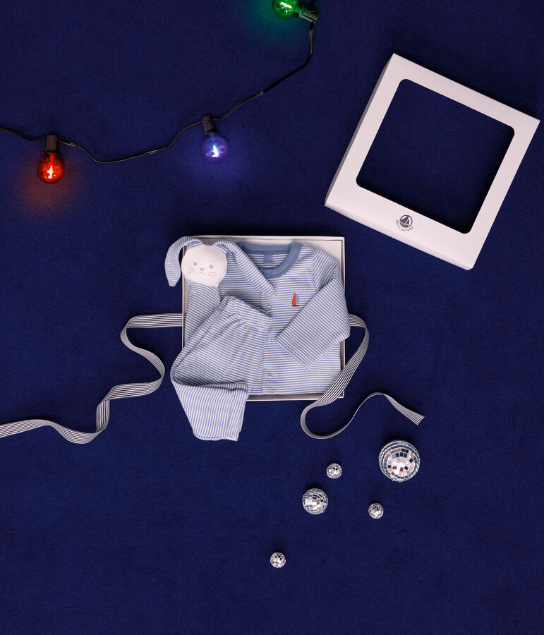 Babies' three-piece set in cotton blue/white