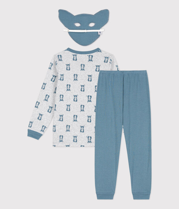 Children's dog pattern cotton pyjamas with mask grey/blue