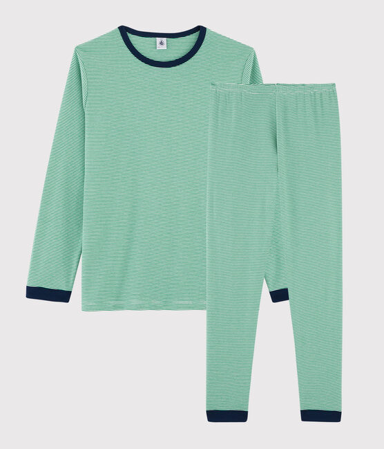 Unisex Pinstriped Ribbed Pyjamas PRADO green/MARSHMALLOW white