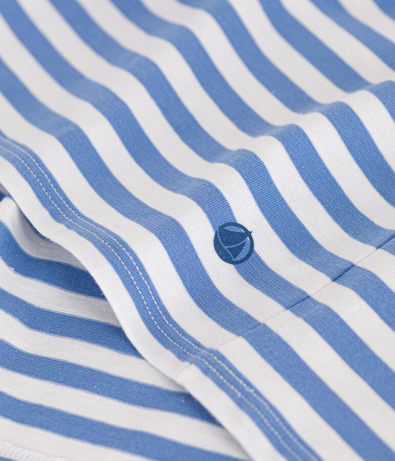 Girls' Stripy Short-Sleeved Cotton Dress blue/white