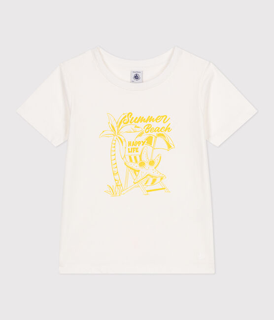 Children's short-sleeved printed cotton T-shirt MARSHMALLOW white/ORGE
