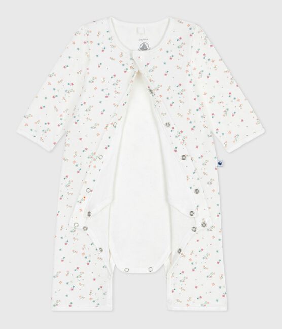 Babies' footless floral-print cotton bodyjama MARSHMALLOW white/MULTICO white