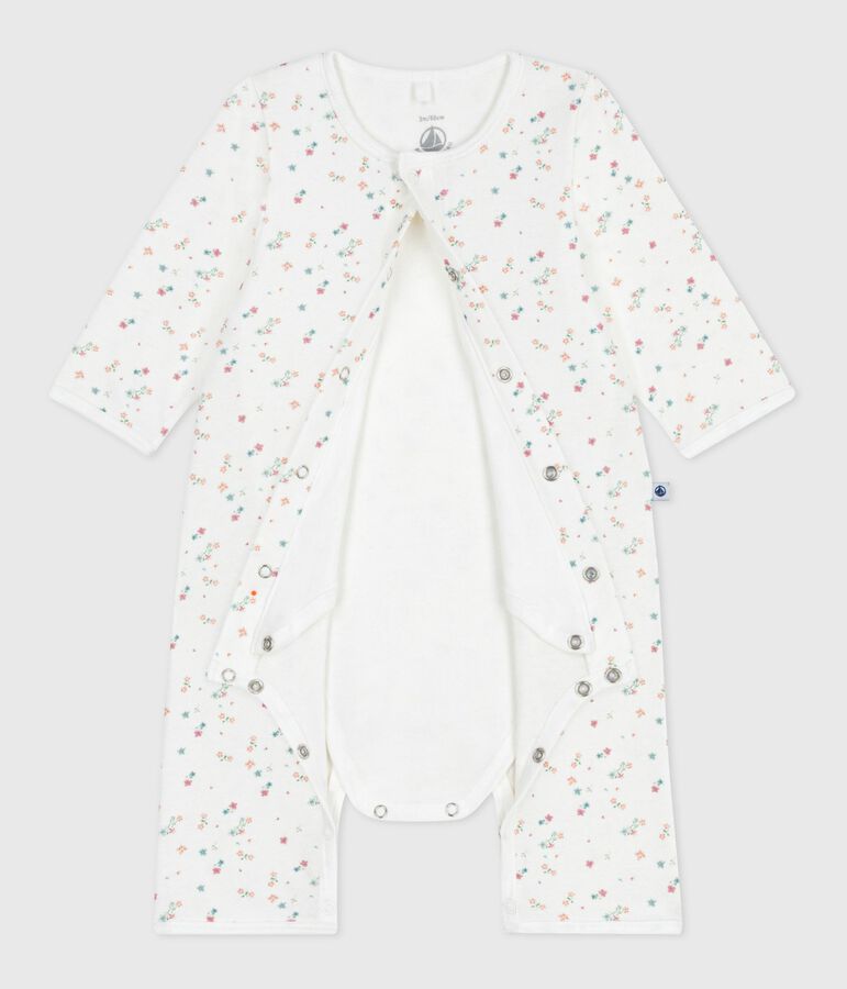 Babies' footless floral-print cotton bodyjamas white/multicolor