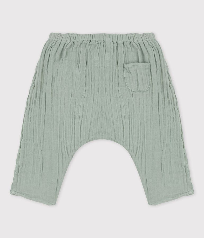 Babies' Plain Organic Cotton Gauze Harem Pants HERBIER green