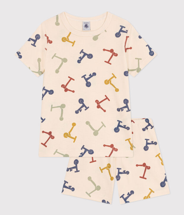 Children's Short Cotton Scooter Print Pyjamas Ecru/multicolor