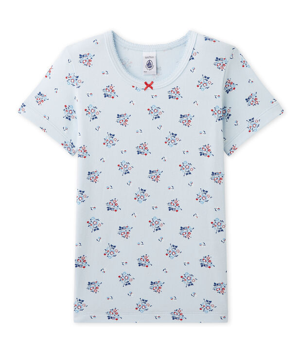 Girl's printed T-shirt in stretch jersey blue/multicolor