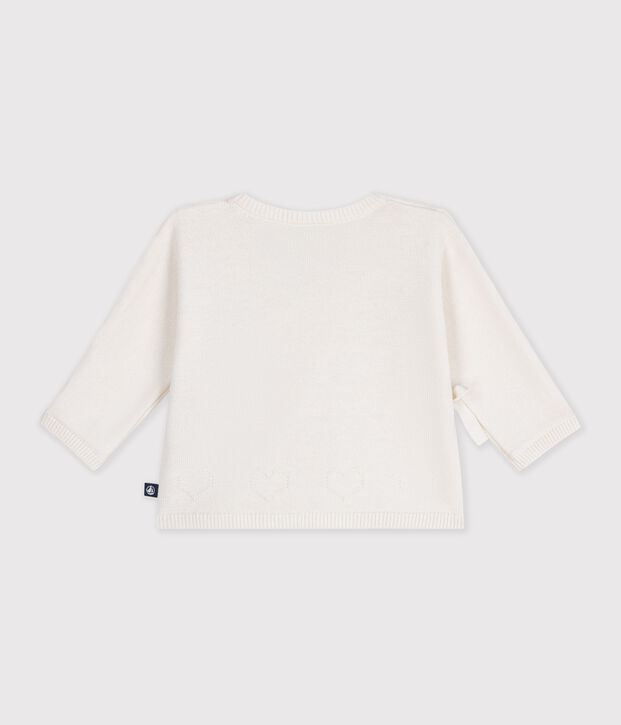 Babies' wool and cotton knit wrapover top white