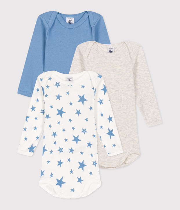 Babies' long-sleeved printed cotton bod pies - 3-pack multicolor