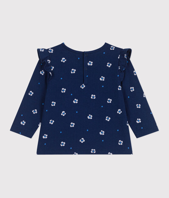 Babies' long sleeved floral print cotton blouse MEDIEVAL blue/MULTICO white