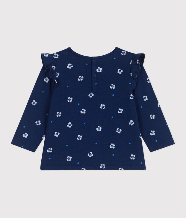 Babies' long sleeved floral print cotton blouse blue/multicolor