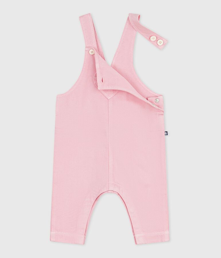 Babies' long-leg dungarees in plain cotton pink
