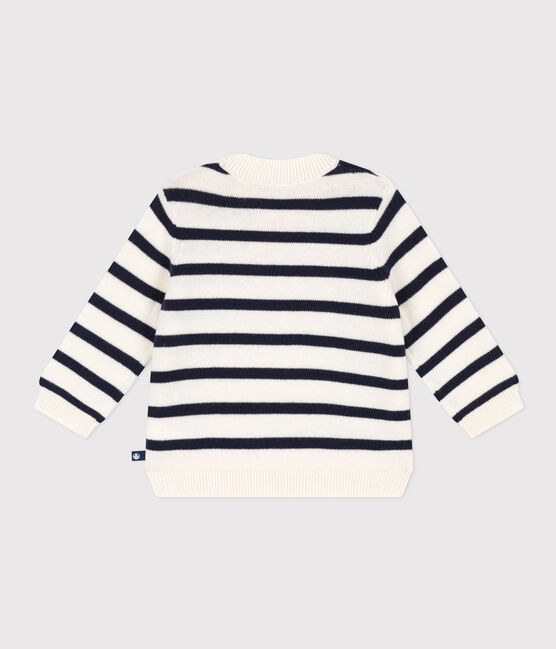 Babies' Cotton/Wool Breton Striped Pullover MARSHMALLOW white/SMOKING blue