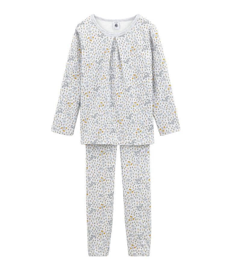 Girls' Tube Knit Pyjamas POUSSIERE grey/MULTICO white