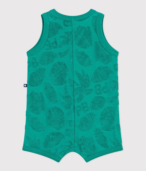 Babies' short jumpsuit in palm tree pattern cotton green