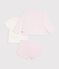Babies' three-piece set in cotton with embroidery on the collar pink