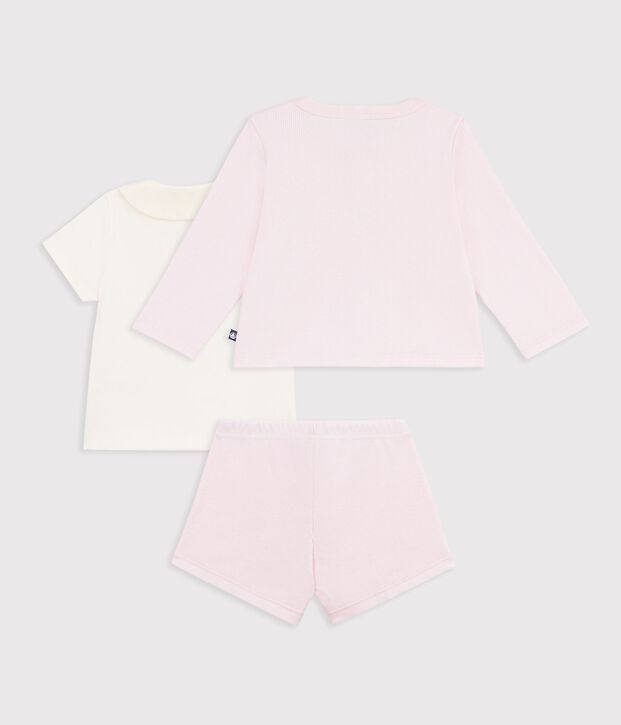 Babies' three-piece set in cotton with embroidery on the collar BARELY