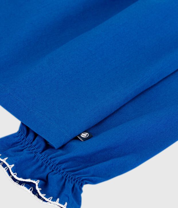 Children's long-sleeved plain cotton twill blouse blue