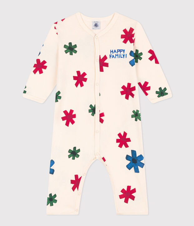 Babies' Footless Happy Family Themed Cotton Pyjamas Ecru/multicolor