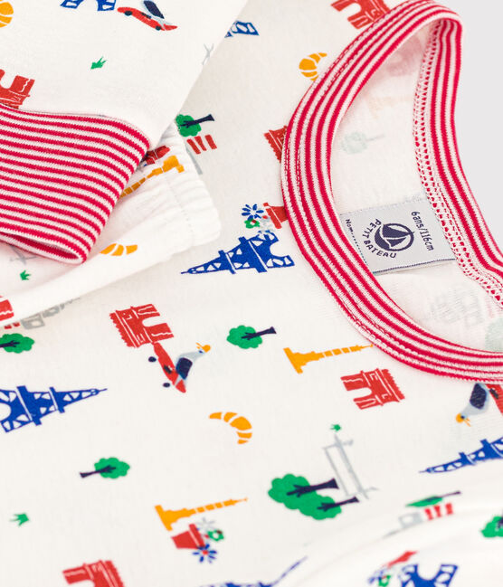 Children's Paris Print Cotton Pyjamas MARSHMALLOW white/MEDIEVAL blue/MULTICO