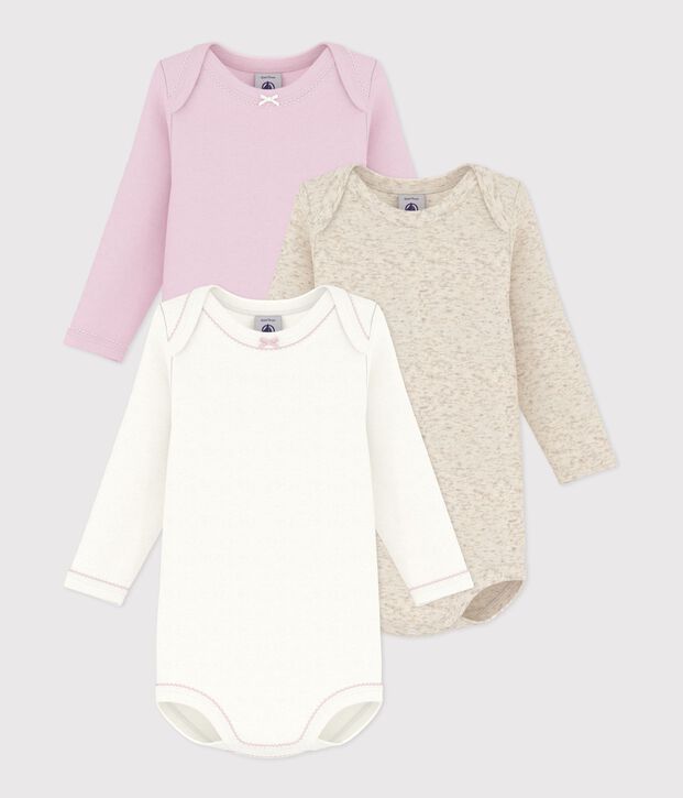 Pack of plain cotton long-sleeved baby bodies multicolor