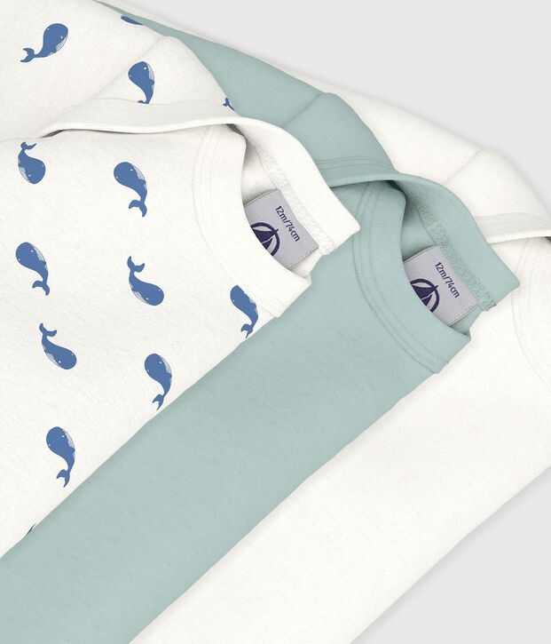 Pack of babies' long-sleeved whale-print cotton bodies multicolor