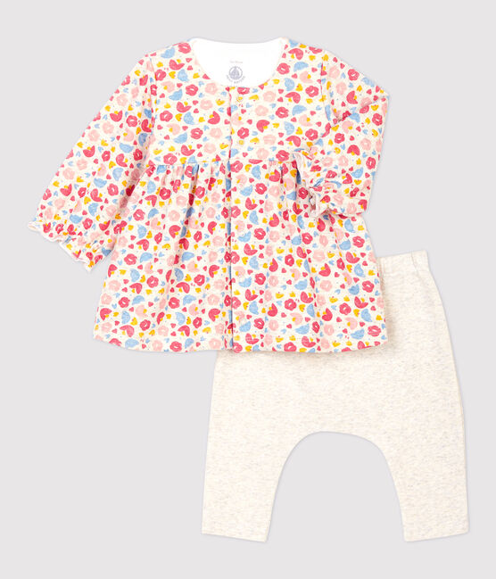Baby Girls' Floral Wool and Organic Cotton Dress/Leggings MONTELIMAR beige/MULTICO white