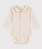 Babies' Long-Sleeved Cotton Bodysuit With Collar MONTELIMAR CHINE beige