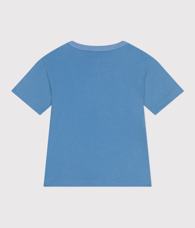 Children's printed short-sleeved cotton T-shirt blue