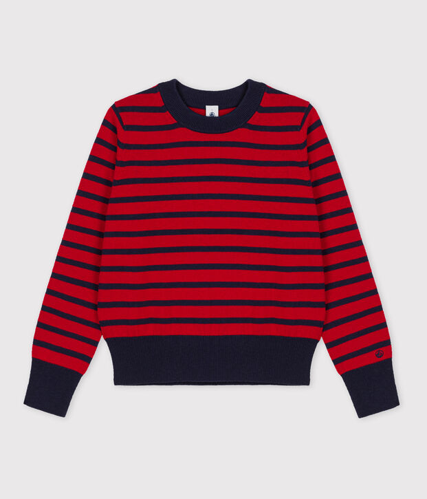 Women's' Cotton/Wool Breton Pullover red/blue